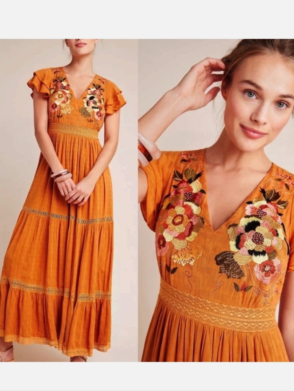 Maeve Rust Maxi Dress with Multicolor Floral Embroidery - Picture 3 of 7